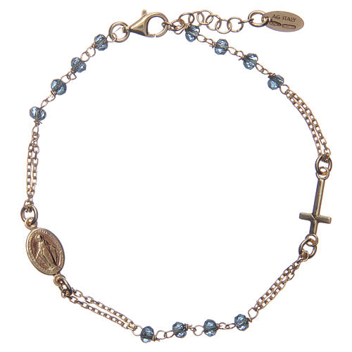 Rosary AMEN Bracelet blue crystals silver 925, Yellow finish 1