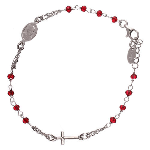 Bracciale rosario AMEN col. corallo argento 925 fin. rodio 1