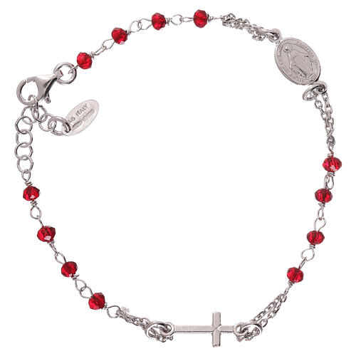 Bracciale rosario AMEN col. corallo argento 925 fin. rodio 2