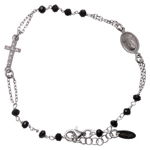 Bracelet chapelet AMEN croix argent 925 cristaux noirs fin. rhodium 1