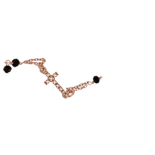 Bracelet chapelet AMEN croix argent 925 cristaux noirs fin. rosée 3
