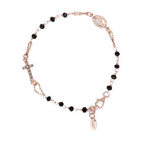 Rosary AMEN Bracelet Pavè Cross silver 925 black crystals, Rosè finish