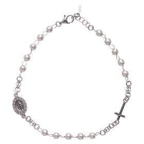 Rosary AMEN Bracelet Miraculous Pavè pearls 925 silver, Rhodium finish