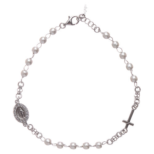 Rosary AMEN Bracelet Miraculous Pavè pearls 925 silver, Rhodium finish 1