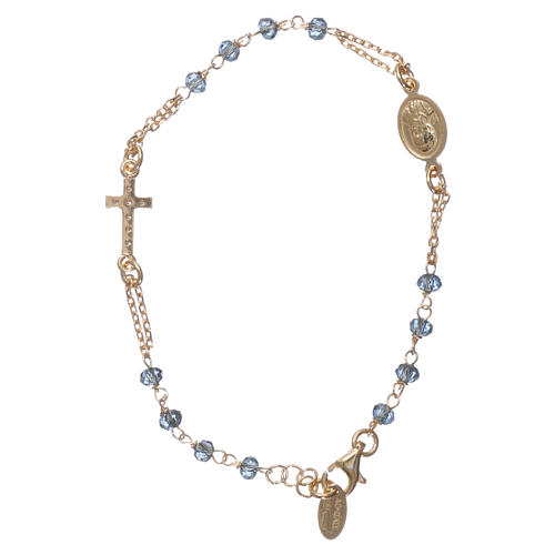 Pulsera rosario AMEN cruz cistales azules 925 acabado Amarillo 2