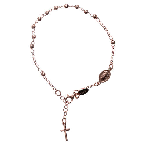 Zehner Armband AMEN rosa Silber 925 Perlen mit Kreuz 2
