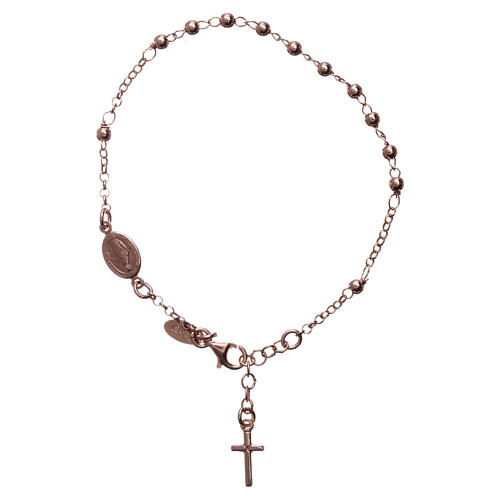 Bracelet chapelet AMEN croix charm argent 925 fin. rosée 1