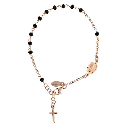 Bracelet chapelet AMEN croix charm arg 925 cristaux fin. rosée 2