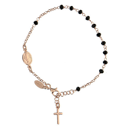 Bracciale rosario AMEN croce charm arg 925 cristalli fin. Rosè 1