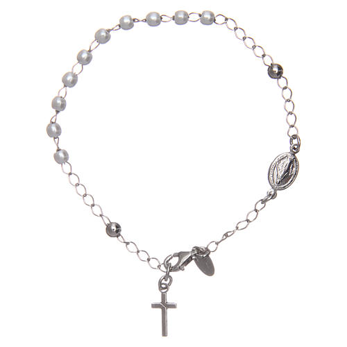 Pulsera rosario AMEN cruz charm perlas plata 925 acabado Rodio 1