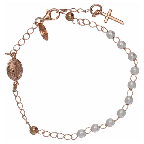 Bracciale rosario AMEN croce charm perle arg 925 fin. Rosè 1