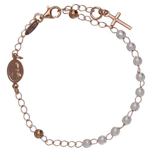 Bracciale rosario AMEN croce charm perle arg 925 fin. Rosè 2