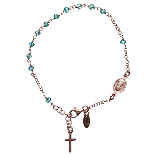 Bracciale rosario AMEN croce charm crist verdi arg 925 fin. Rosè 2