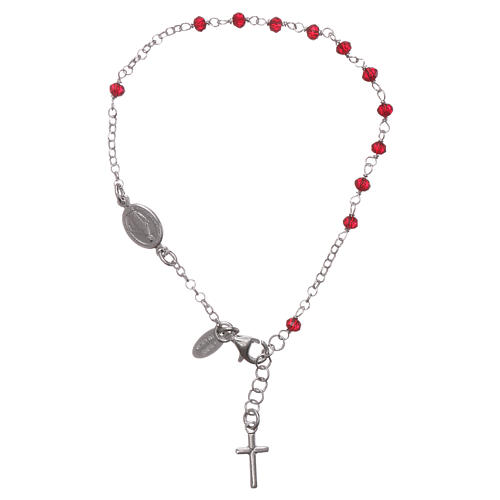 Pulsera rosario AMEN cruz charm cristales coral plata 925 acabado Rodio 1