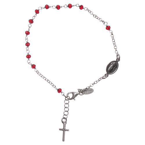 Bracelet chapelet AMEN croix charm cristaux corail arg 925 rhodié 2