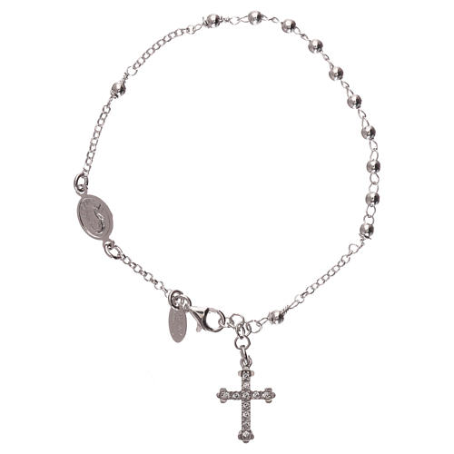 Pulsera rosario AMEN cruz charm plata 925 acabado Rodio 1