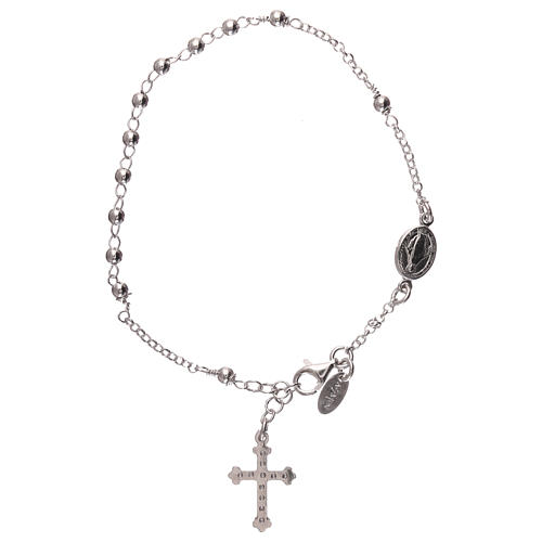 Pulsera rosario AMEN cruz charm plata 925 acabado Rodio 2