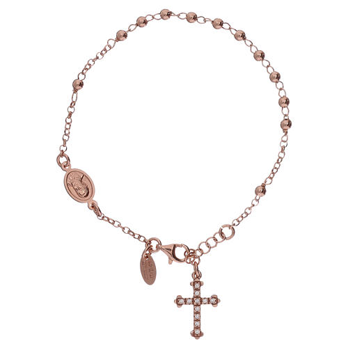 Pulsera rosario AMEN cruz charm plata 925 acabado rosado 2