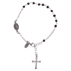 Pulsera rosario AMEN cruz charm cristales negros plata 925 Rodio