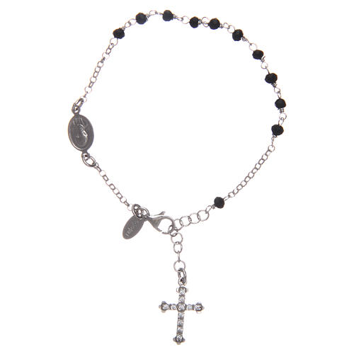 Bracelet chapelet AMEN croix charm pavé cristaux noirs arg 925 rhodié 1
