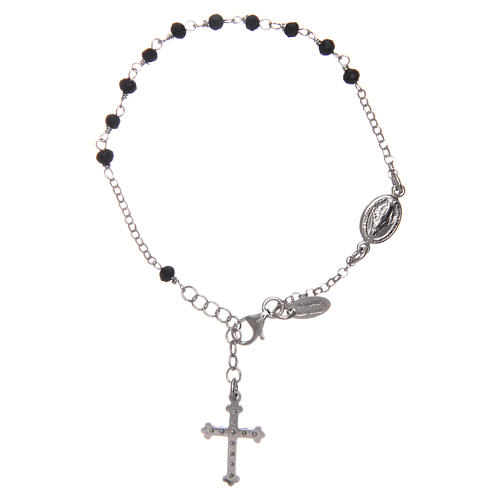 Bracelet chapelet AMEN croix charm pavé cristaux noirs arg 925 rhodié 2