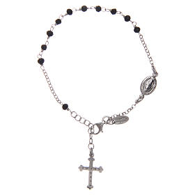 Bracciale rosario AMEN croce charm pavè crist ner arg 925 Rodio