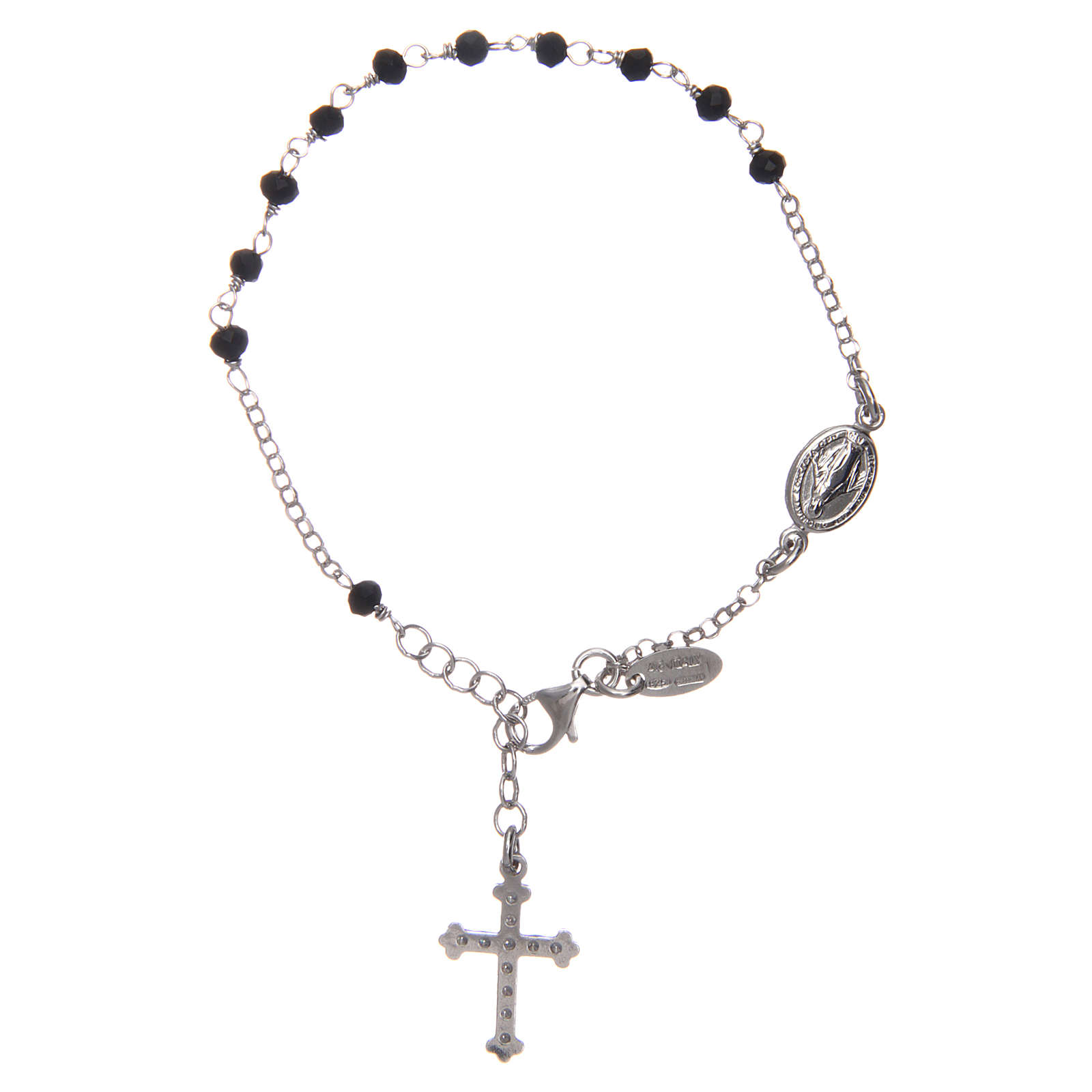 Rosary AMEN Bracelet Charm Cross Pavè black crystals silver 925 ...