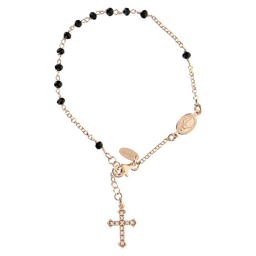 Rosary AMEN Bracelet Charm Cross Pavè black crystals silver 925, Rosè 1