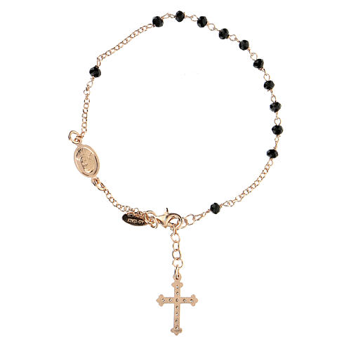 Rosary AMEN Bracelet Charm Cross Pavè black crystals silver 925, Rosè 2