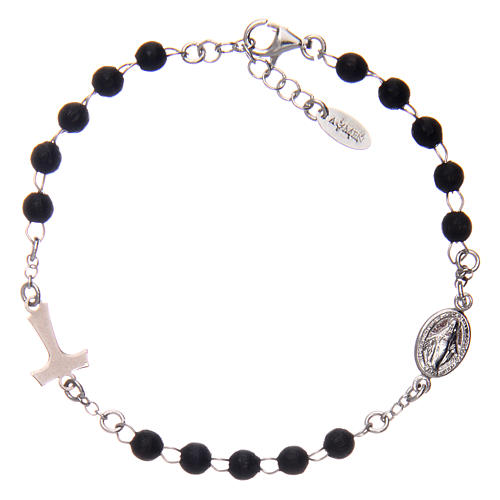 Bracciale AMEN Tau Rosario argento 925 legno Nero 2