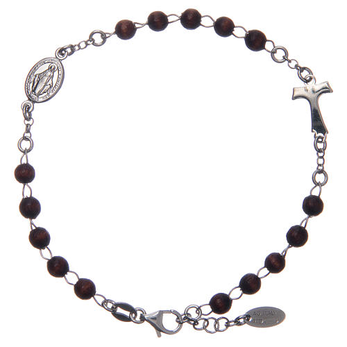 Rosary Bracelet AMEN Tau silver 925 Brown wood 1