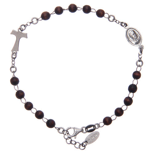 Rosary Bracelet AMEN Tau silver 925 brown wood 2
