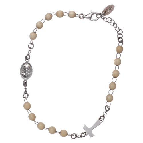 Sterling silver bracelet with tau and wooden pearls AMEN 2