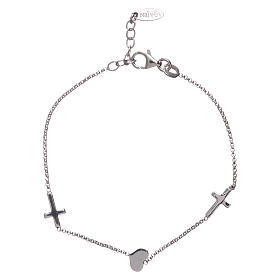 Sterlling silver AMEN Bracelet with Crosses and Heart Rhodium finish
