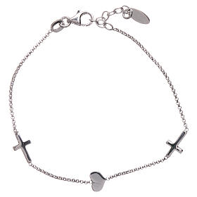 Sterlling silver AMEN Bracelet with Crosses and Heart Rhodium finish