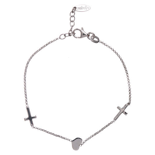 Sterlling silver AMEN Bracelet with Crosses and Heart Rhodium finish 1