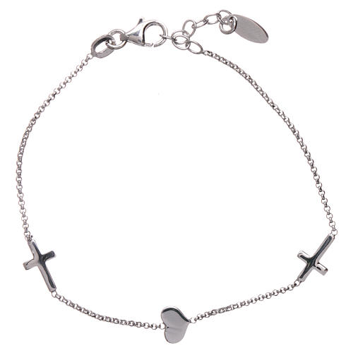 Sterlling silver AMEN Bracelet with Crosses and Heart Rhodium finish 2
