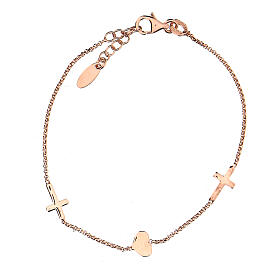 Pulseiras AMEN: Pulseira AMEN cruzes e coração prata 925 acab. rosê