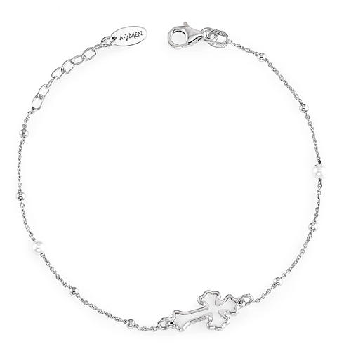 AMEN Bracelet Cross silver 925 mother-of-pearl Rhodium finish | online ...
