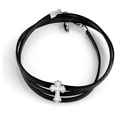 Bracelet AMEN in leather Cross silver 925 mother-of-pearl, Black 1