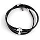 Bracciale AMEN in pelle Croce argento 925 madreperla bianca fin. Nero s1
