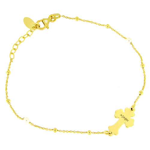 Bracciale AMEN Croce argento 925 madreperla bianca fin. Oro 2