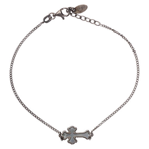 Bracelet AMEN silver 925 gray mother-of-pearl cross, black Rhodium finish 1