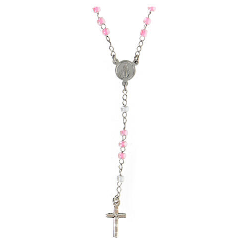 Rosary Necklace AMEN Junior pink glass pearls & silver 925 1