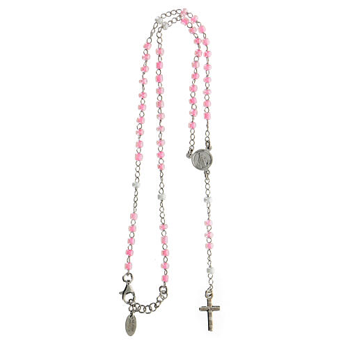 Collar rosario AMEN Junior perlas de vidrio rosa plata 925 4