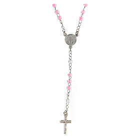 Naszyjnik różaniec AMEN Junior perły ze szkła różowego srebro 925