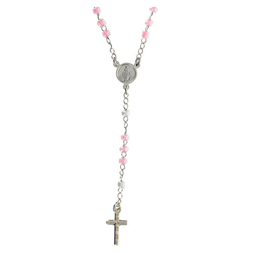 Naszyjnik różaniec AMEN Junior perły ze szkła różowego srebro 925 2