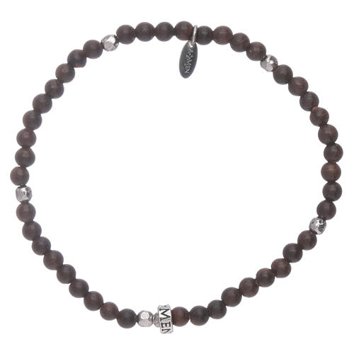 AMEN silver bracelet with 3 mm ebony beads finished in rhodium 1