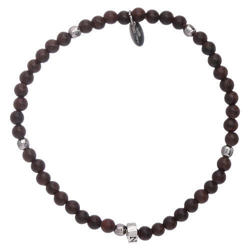 AMEN silver bracelet with 3 mm ebony beads finished in rhodium 2