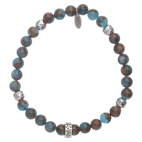 Pulseira AMEN ágata azul e nervura bronzite prata 925 2